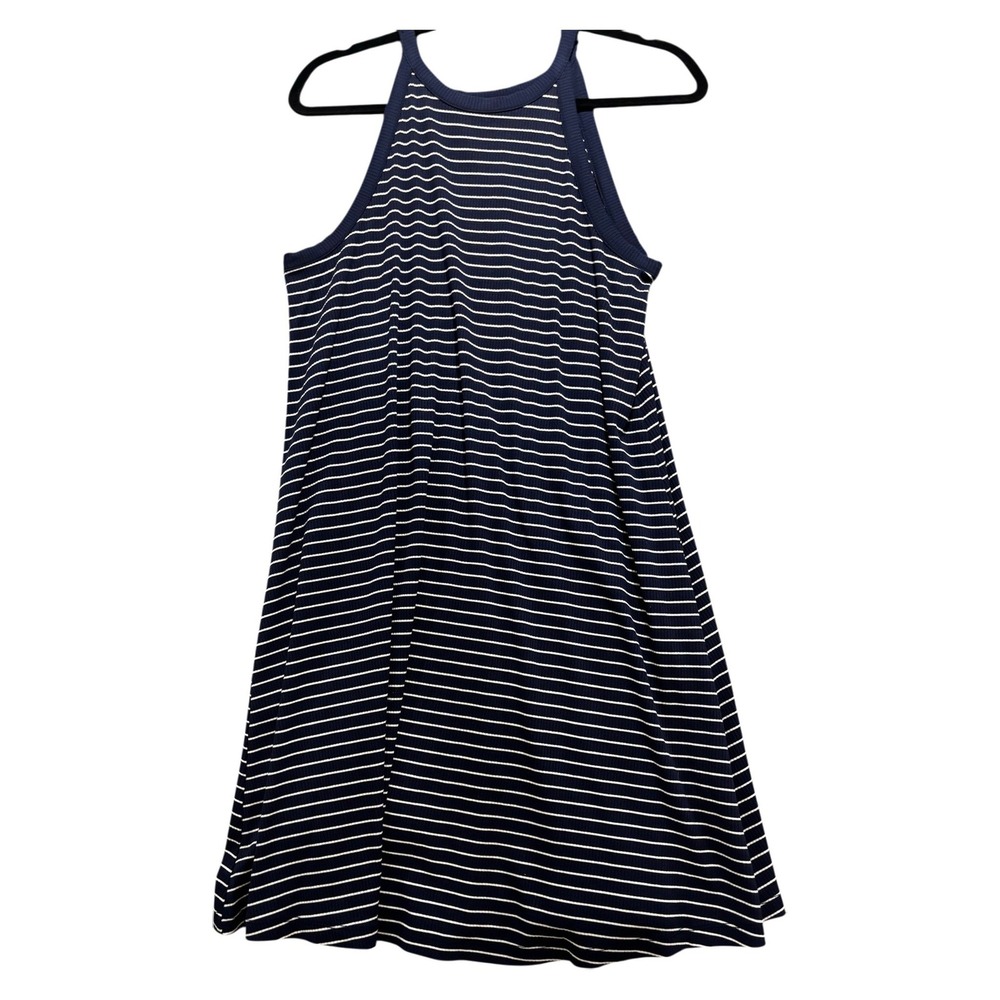 Old Navy M Womens Navy Blue White Striped Halter Dress Athleisure Preppy Mini